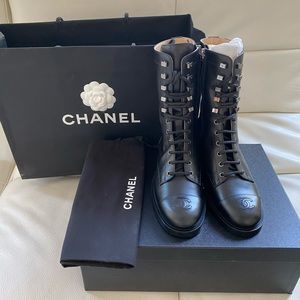 Authentic Chanel black calfskin combat boot size 40